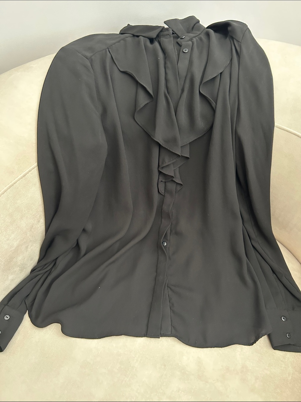 Zara Terez Black Ruffle-Front Long Sleeve Blouse
